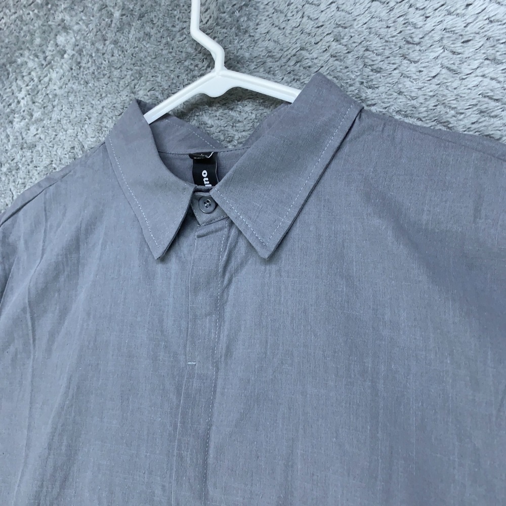 Ouku Shirt Mens Large Gray Short Sleeve Button Down Hidden Placket Lightweight
